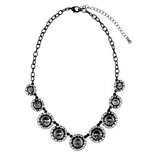 VTG Y2K Starburst Statement Necklace 16-19" Black Rhinestone Victorian Revival